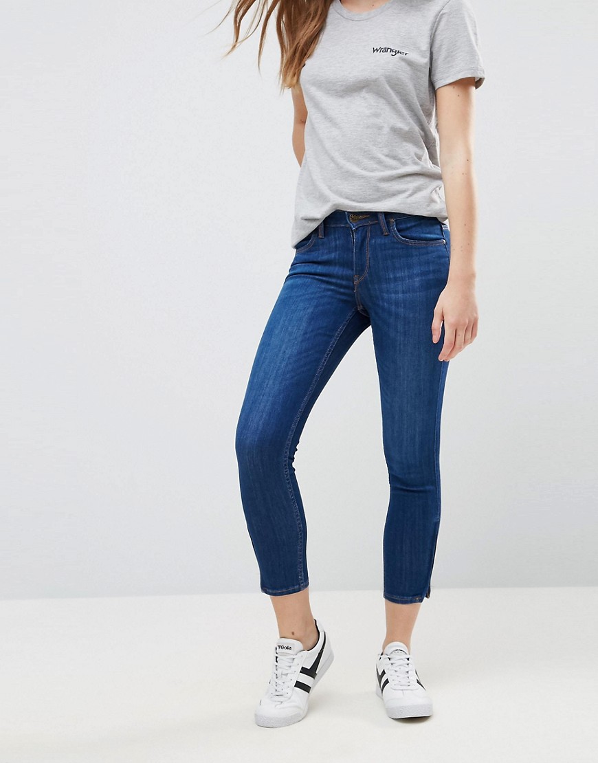 Lee Scarlett Mid Rise Slim Cropped Jeans - Bright blue worn