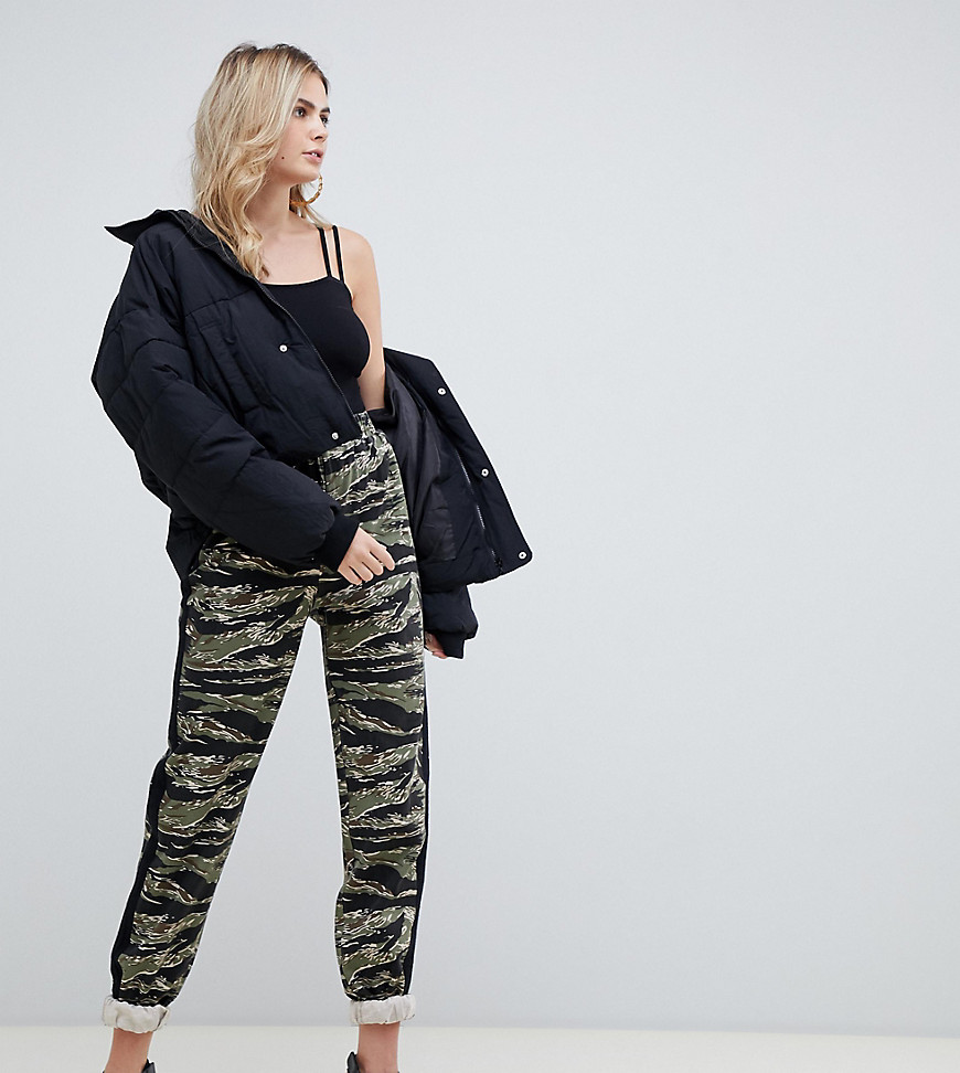 Missguided Tall cargo pant with side stripe in green camo