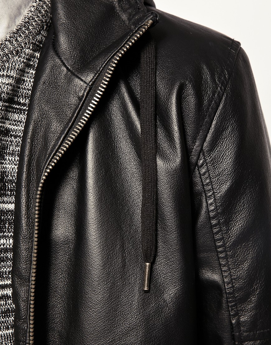 ASOS | ASOS Leather Hooded Jacket at ASOS