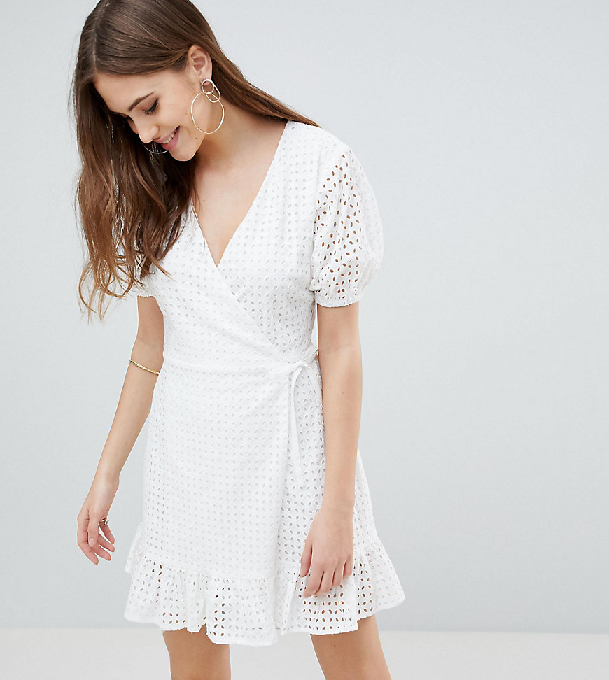 Fashion Union Tall Wrap Dress In Broderie