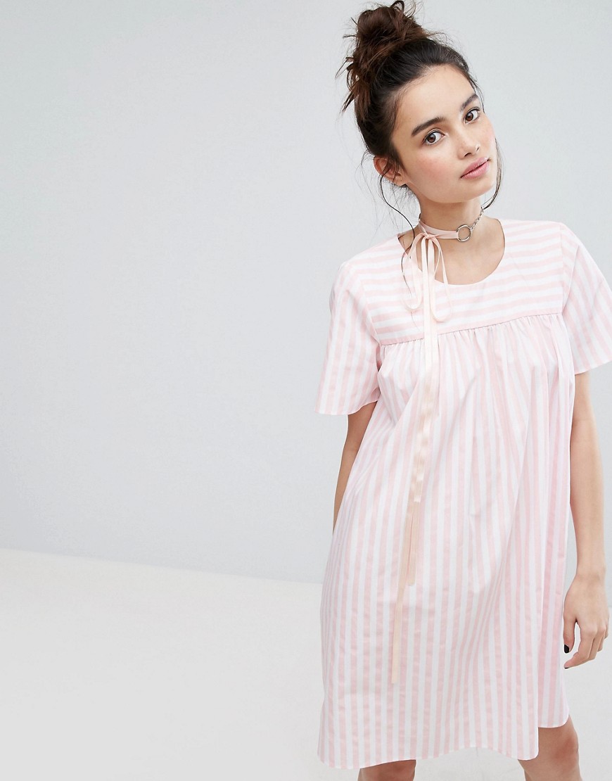 H! By Henry Holland Smock Dress In Candy Stripe - Pink