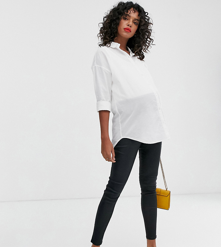 New Look Maternity over bump faux leather coated jeggings in black