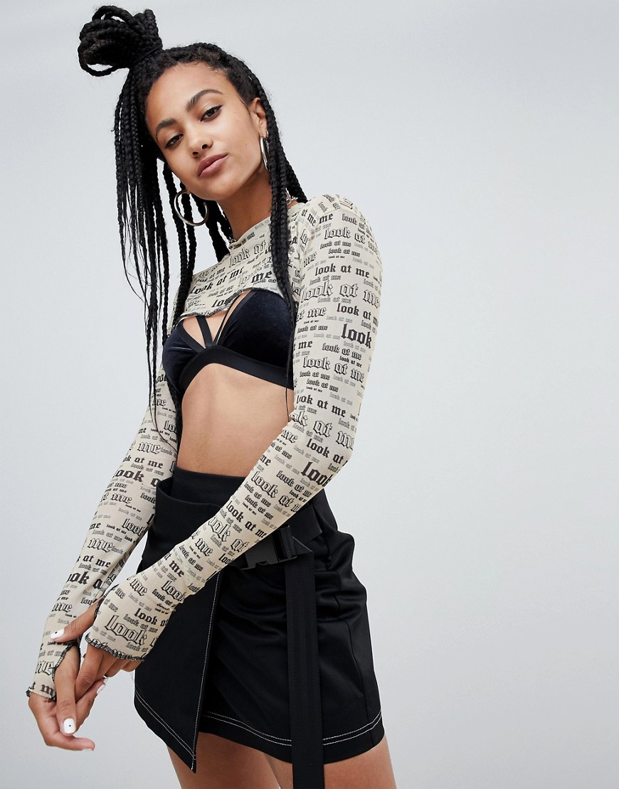 The Ragged Priest x Betsy Johnson super crop top in printed mesh