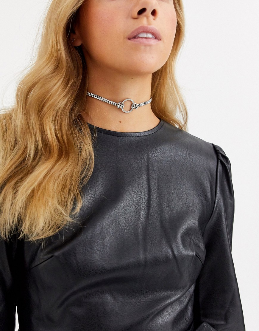 True Decadence Crystal Choker With Circle Detail-silver