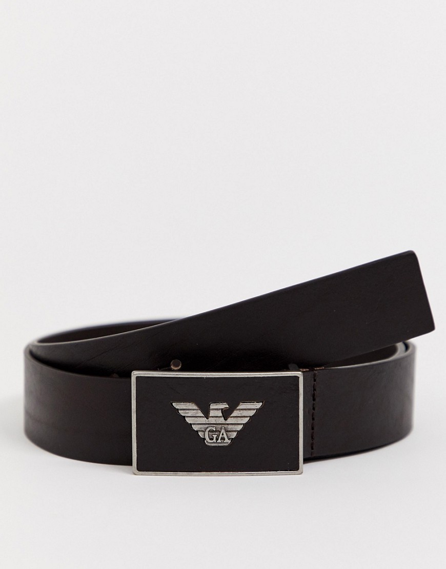 Emporio Armani plaque buckle leather belt in brown