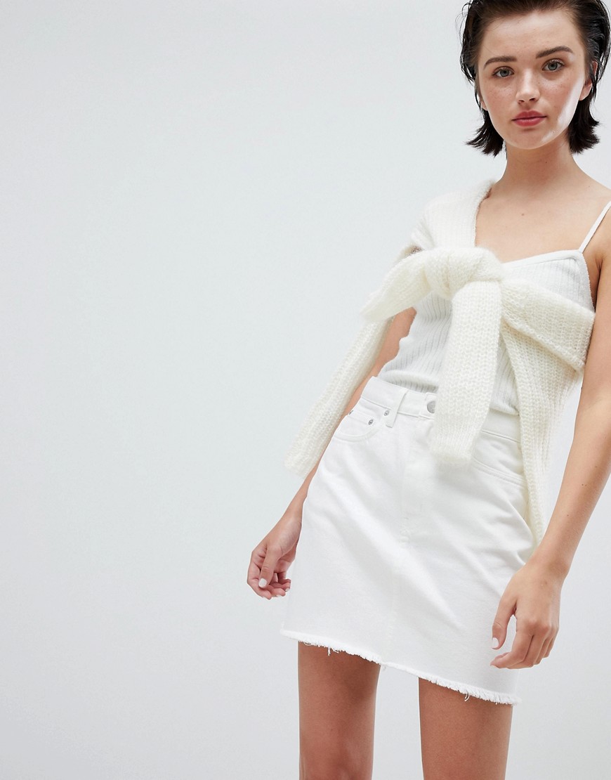 Weekday wend denim mini skirt raw hem in white