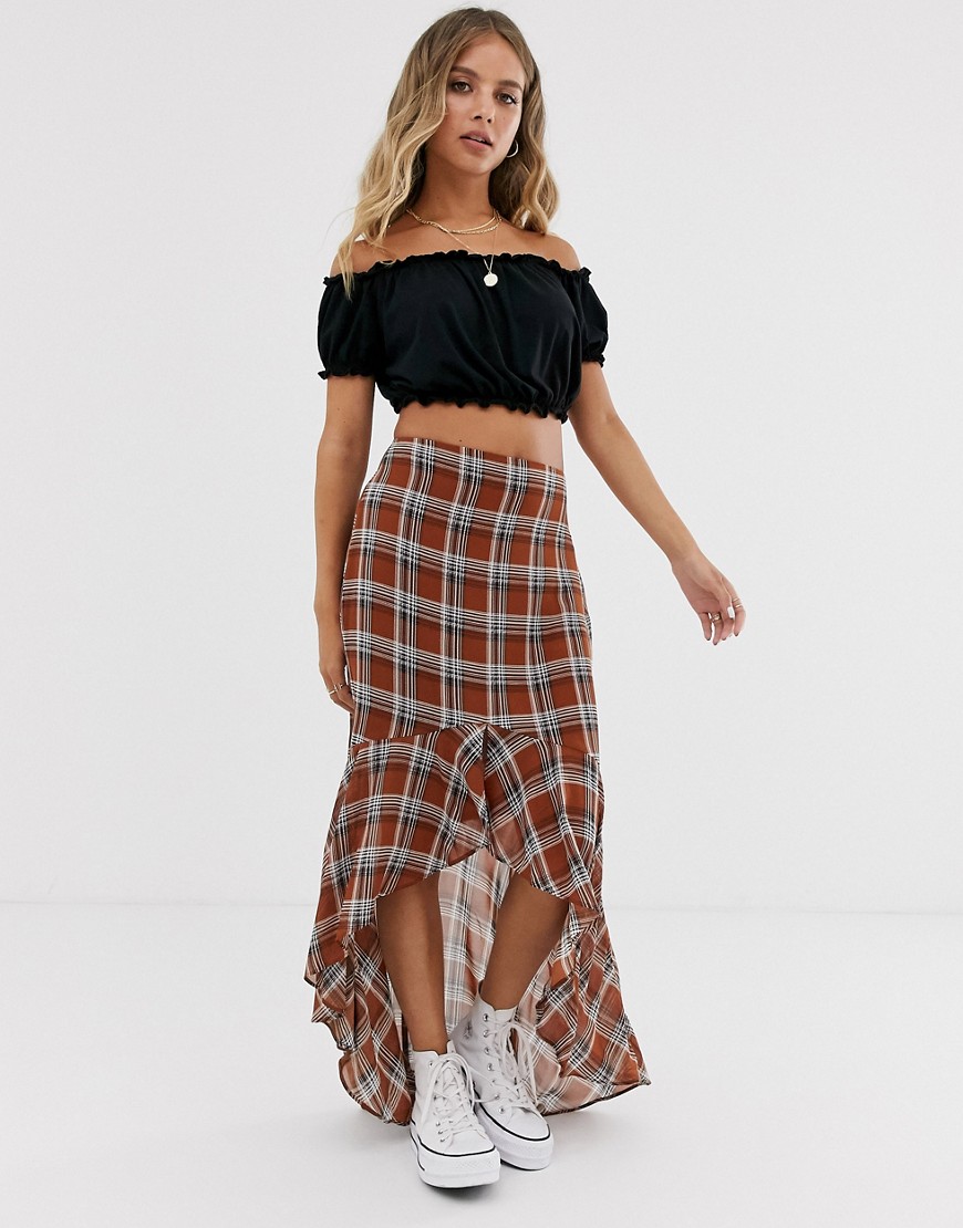 Emory Park skirt with high low hem in check