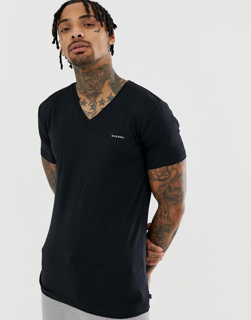Diesel v-neck logo lounge t-shirt in black stretch cotton