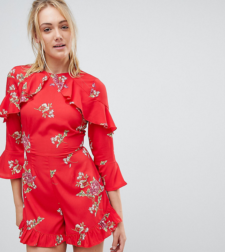 Influence Tall Frill Detail Floral Playsuit