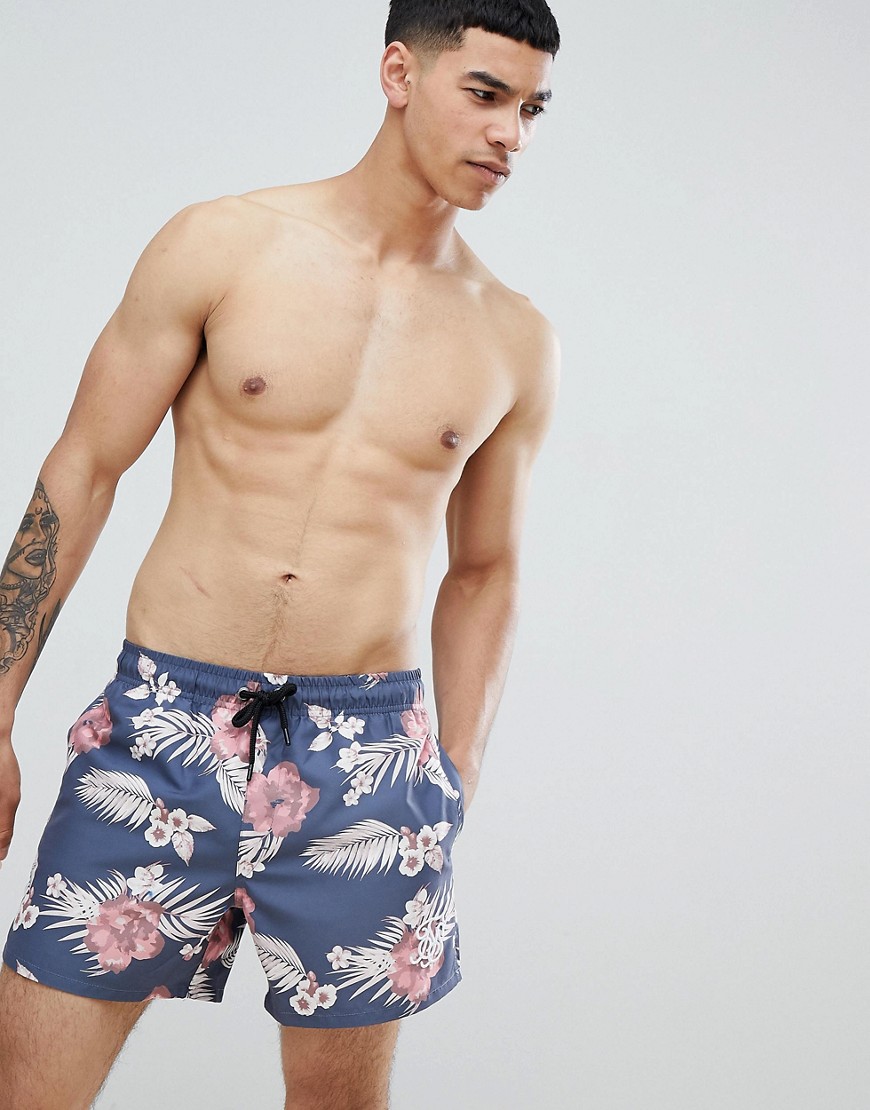 SikSilk hazey daze swim shorts in navy with palm print