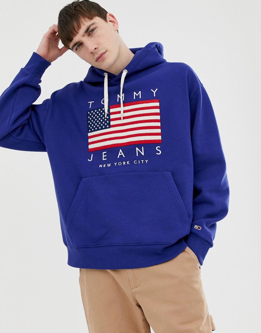 Tommy Jeans US Flag Capsule logo print hoodie in dark blue