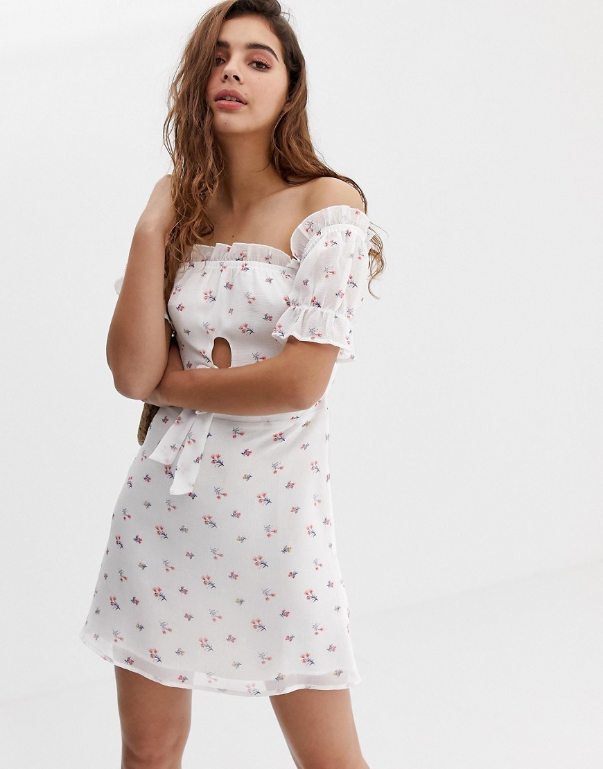 Wild Honey bardot dress with cut out in vintage floral
