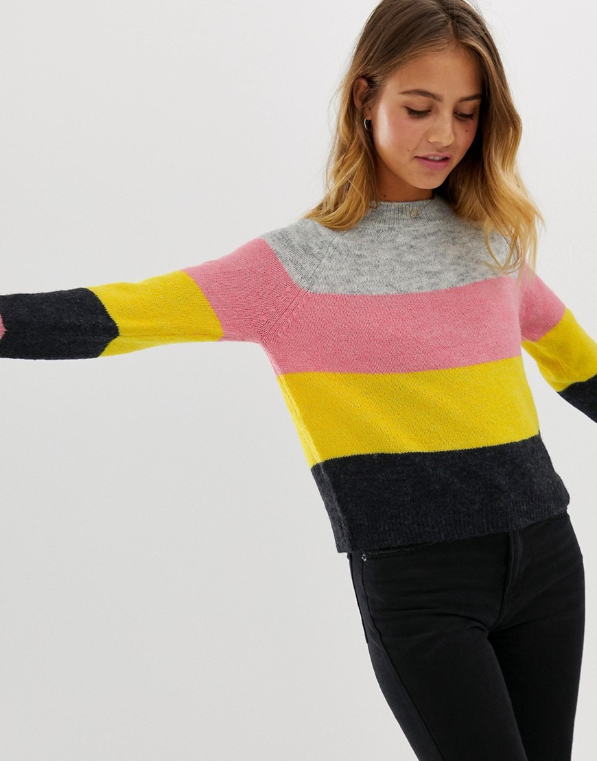 Only Maribel multi stripe jumper in wool blend