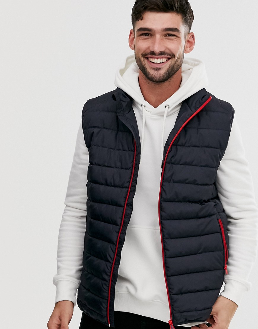 Only & Sons puffer gilet with stand collar in navy