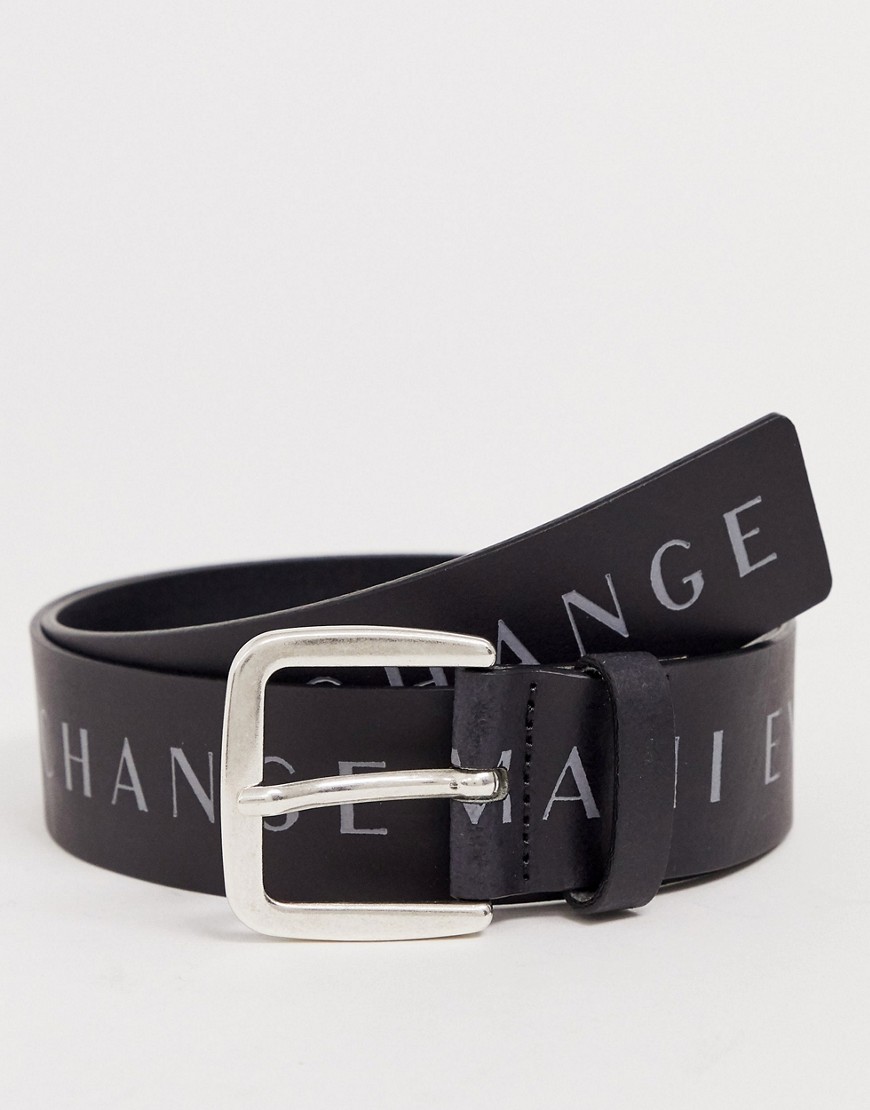 Armani Exchange contrast logo leather belt in black