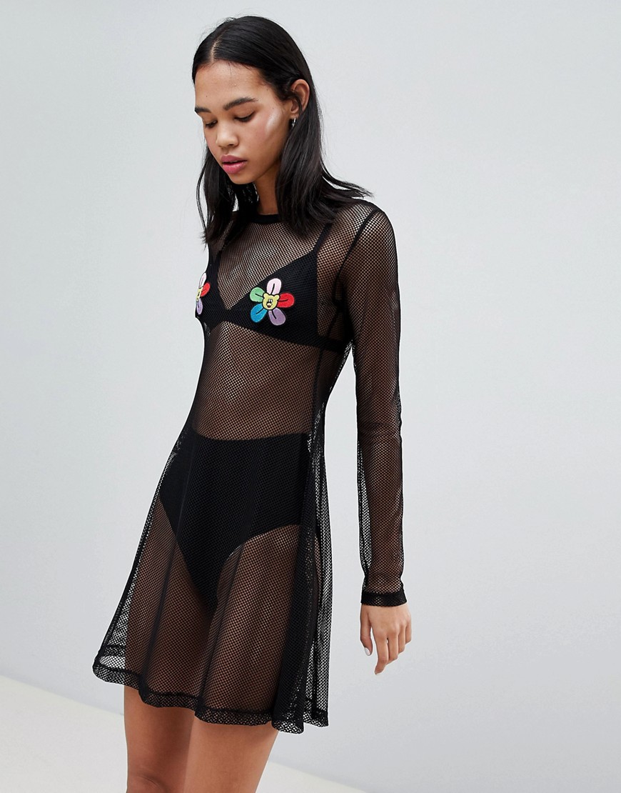 Lazy Oaf Mesh Dress With Flower Patches
