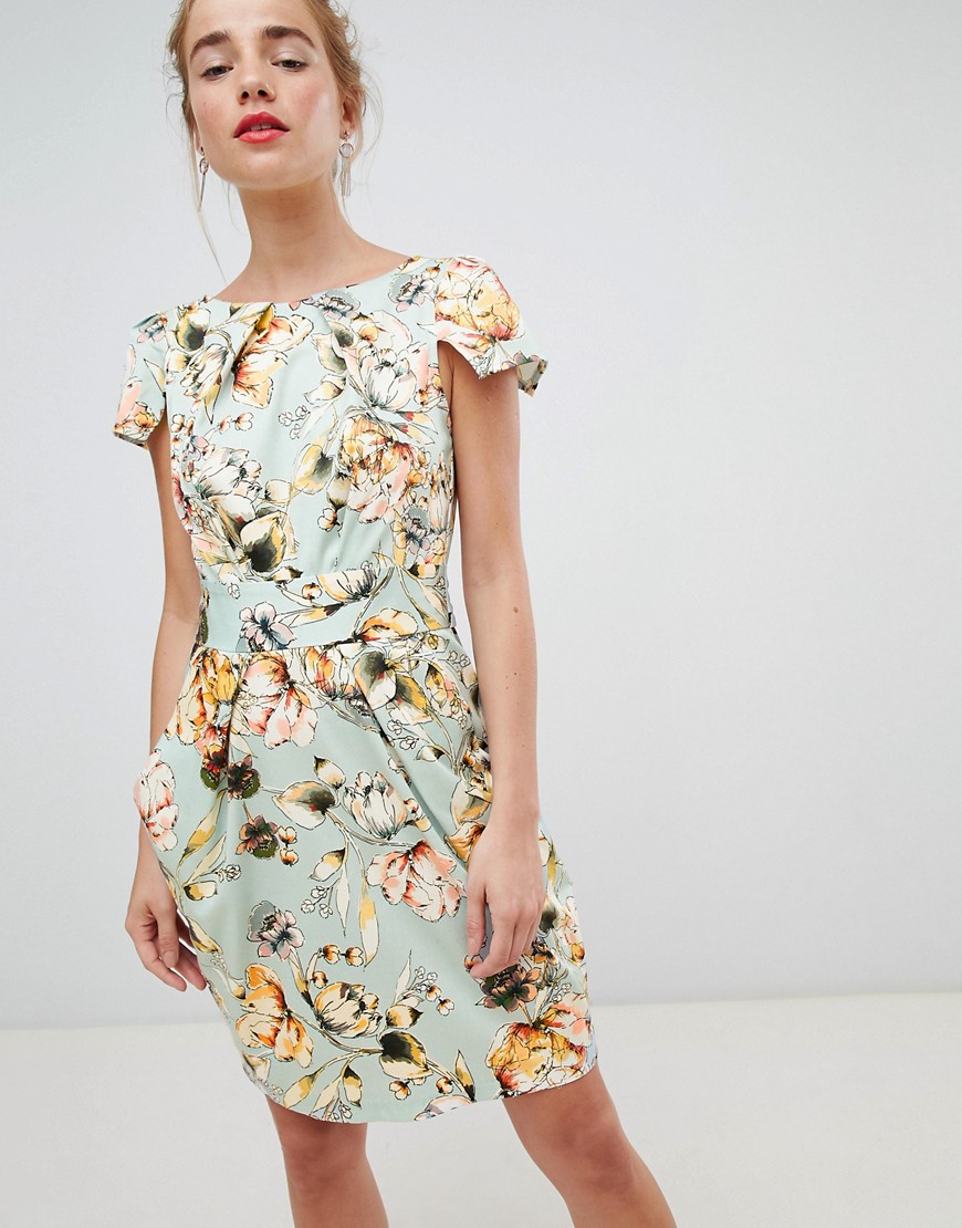 Closet London cap sleeve pencil dress in floral print