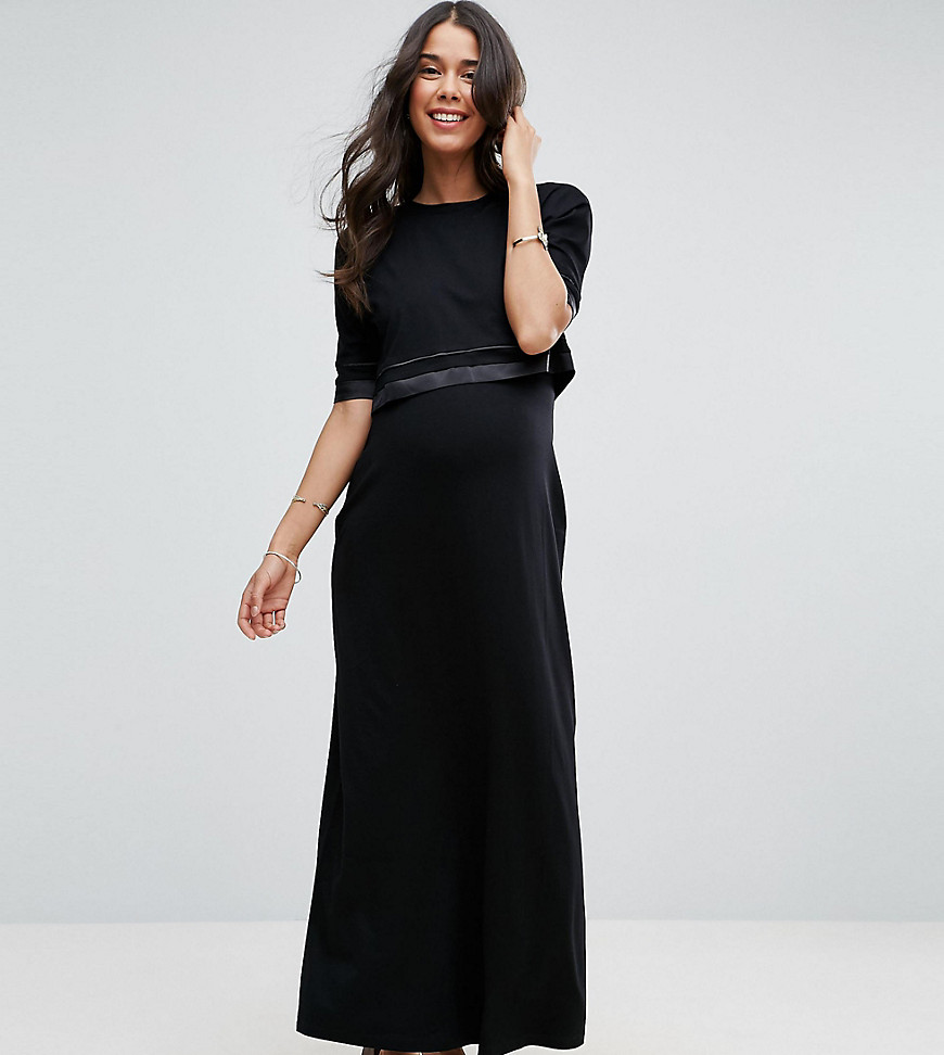 ASOS Maternity TALL NURSING Double Layer Maxi Dress - Black
