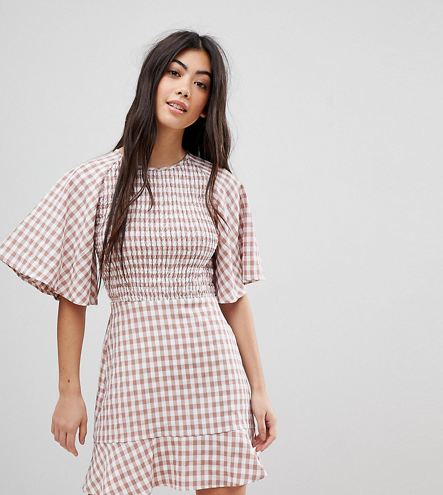 Fashion Union Petite Tea Dress With Ruffle In Check - Check