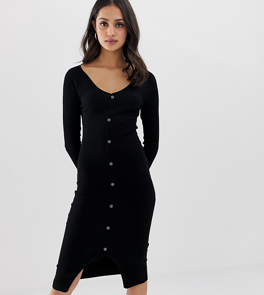 Pimkie midi button front jumper dress in black