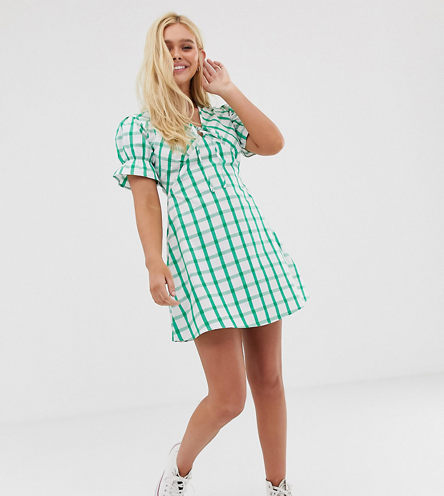 Wednesday's Girl mini tea dress with tie front in grid check