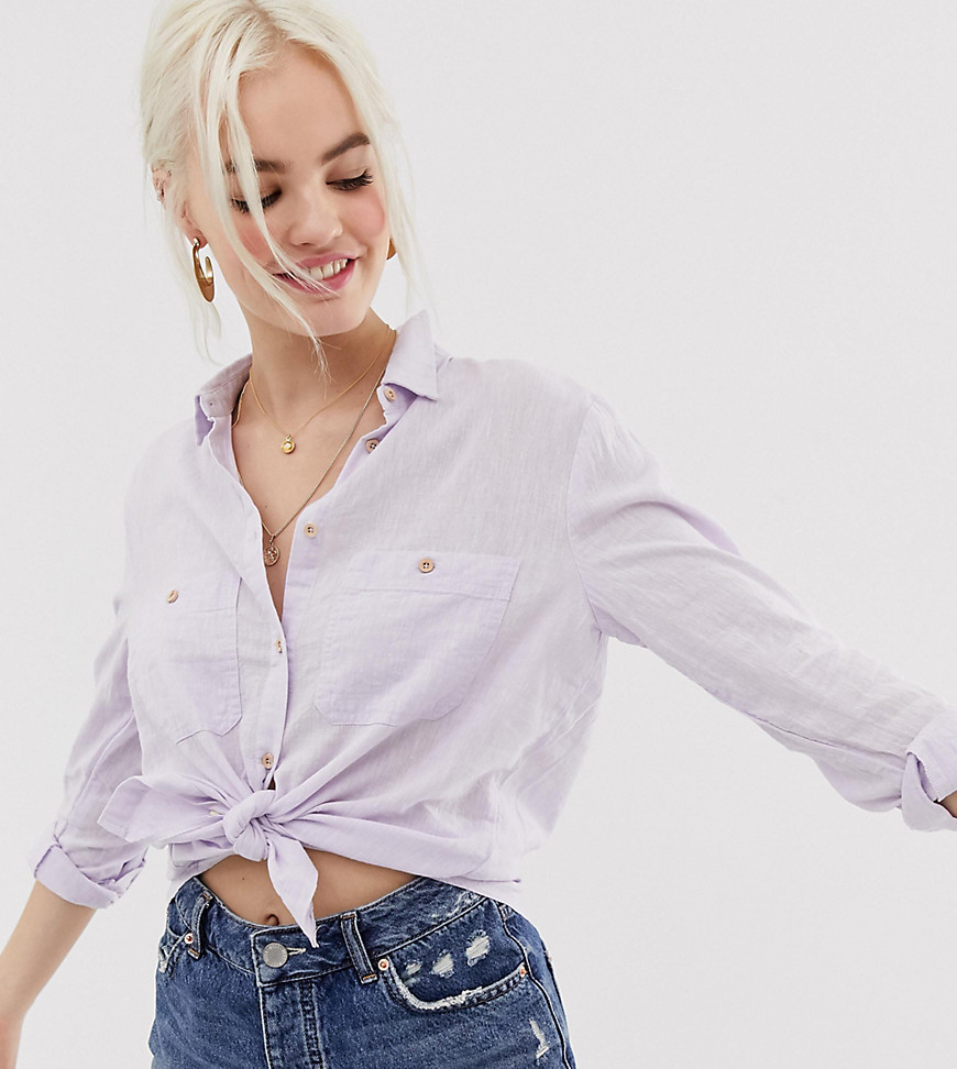 New Look Long Sleeved Linen Shirt In Lilac-purple