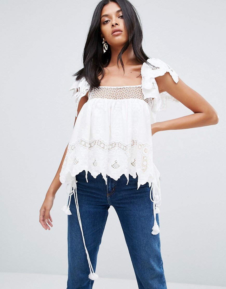 To Be Adored Liza Embroidery Anglaise Lace Top - White