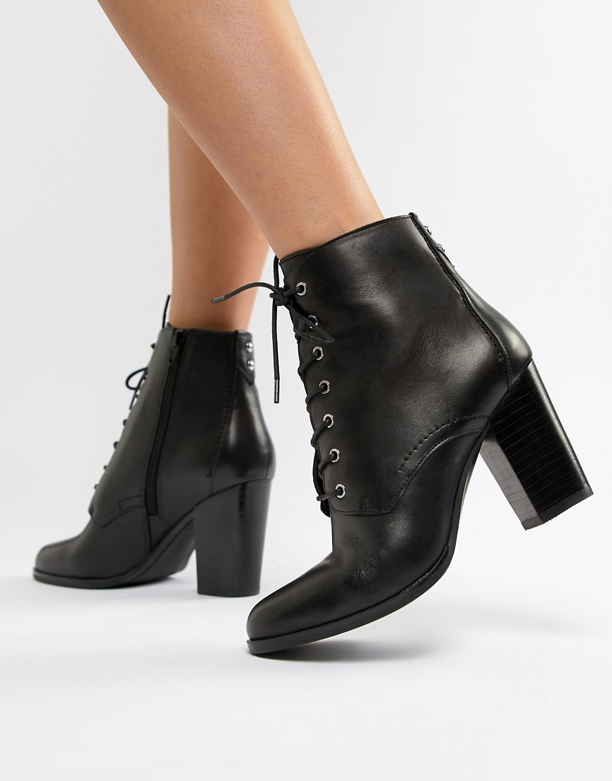 ALDO Ibauvia Leather Heel Lace Up Boots - Black leather