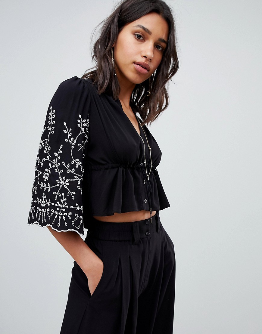Sabina Musayev Broderie Top with Wide Sleeve