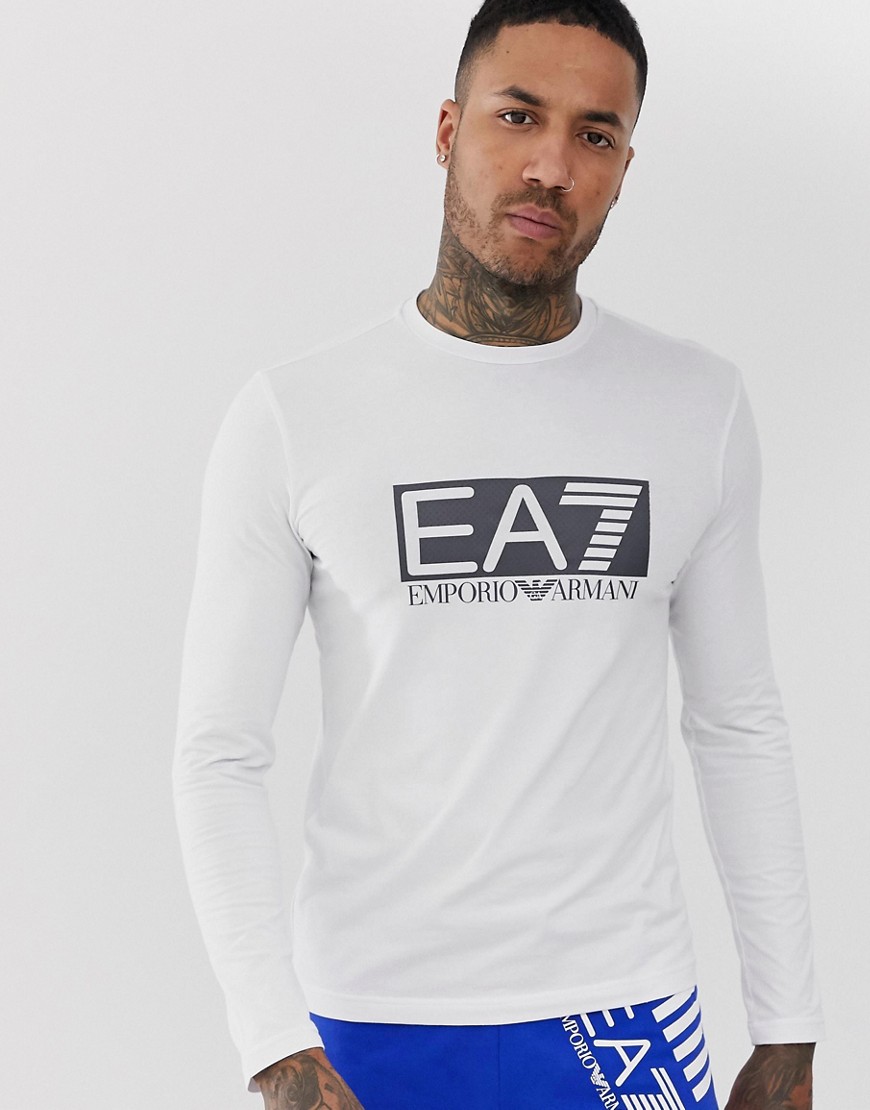 Armani EA7 large logo long sleeve top in white