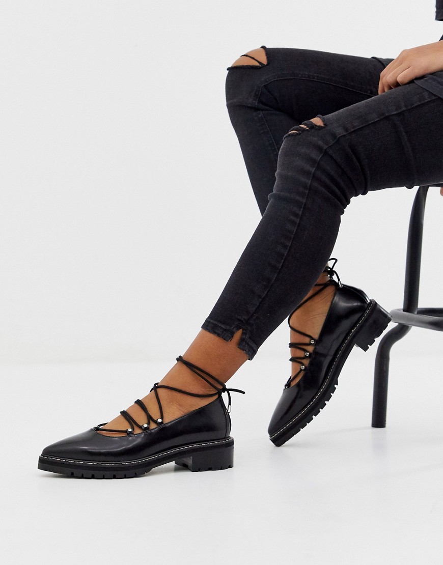 Asos Design Mahiki Premium Pointed Leather Flat Shoes In Black