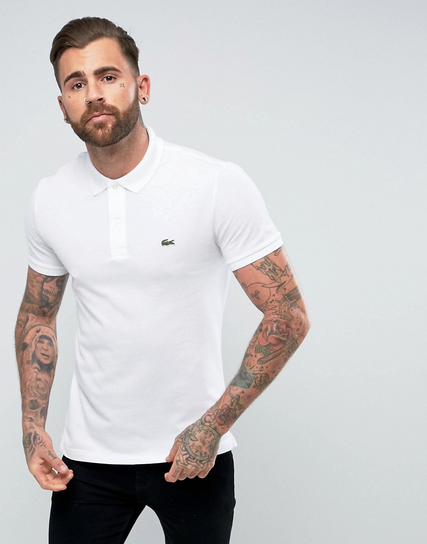 Lacoste Slim Fit Pique Polo In White - Blanc