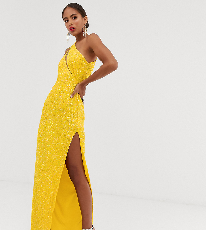 Asos Design Tall Embellished Spliced Bodice Maxi Dress In Yellow