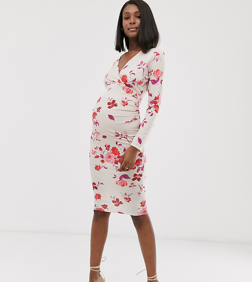 Blume Maternity exclusive wrap front stretch midi dress in floral