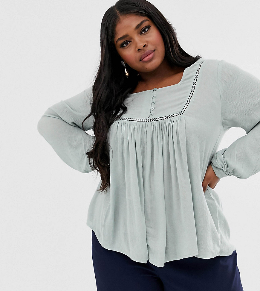 ASOS DESIGN Curve smock top with button front detail in crinkle