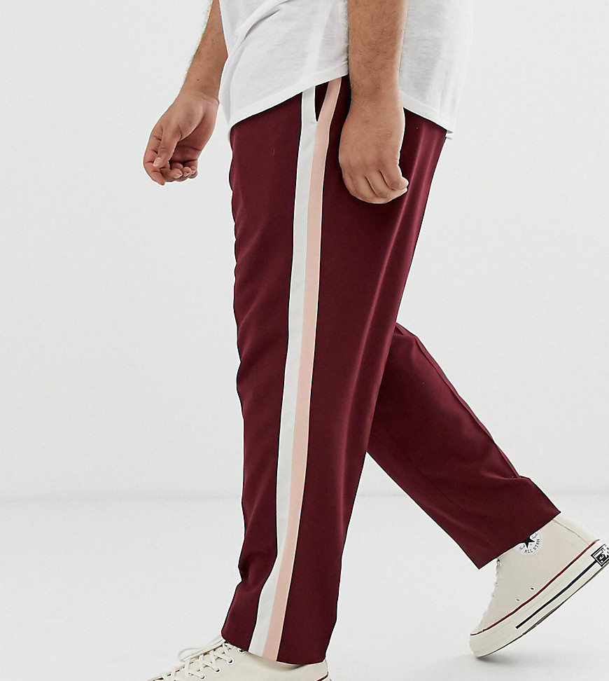 ASOS DESIGN Plus skinny smart trousers in burgundy with double side stripe