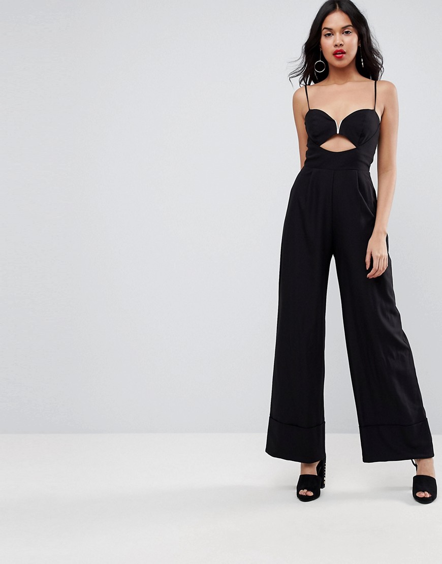 Asos Design Asos Jumpsuit With Cut Out And Wide Leg-black