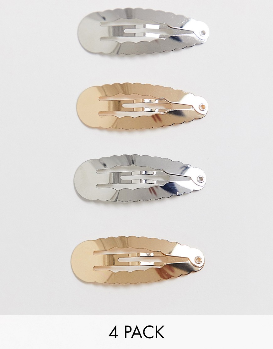 Asos Design Pack Of 4 Hair Clips In Bubble Edge - Multi