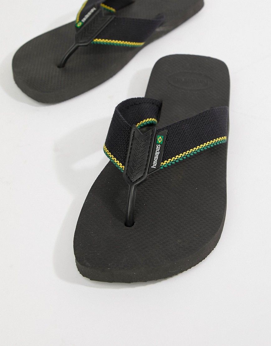 Havaianas Brasil flip flops in black canvas