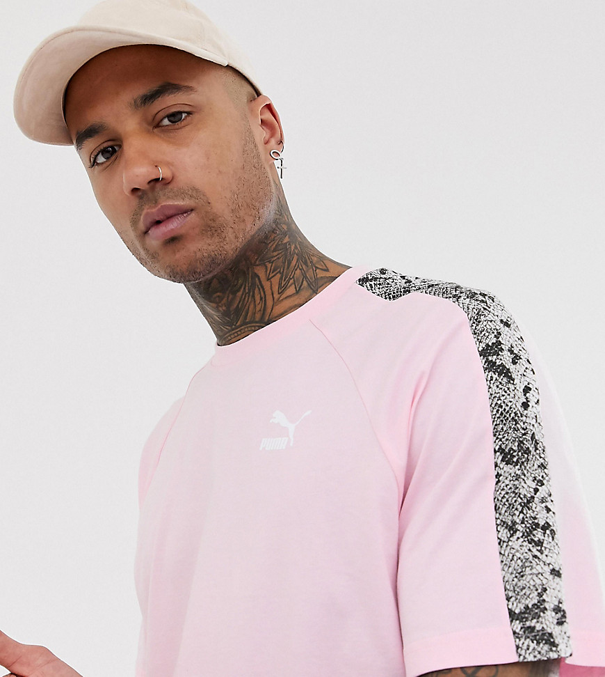 Puma t-shirt with snake print taping in pink Exclusive at ASOS
