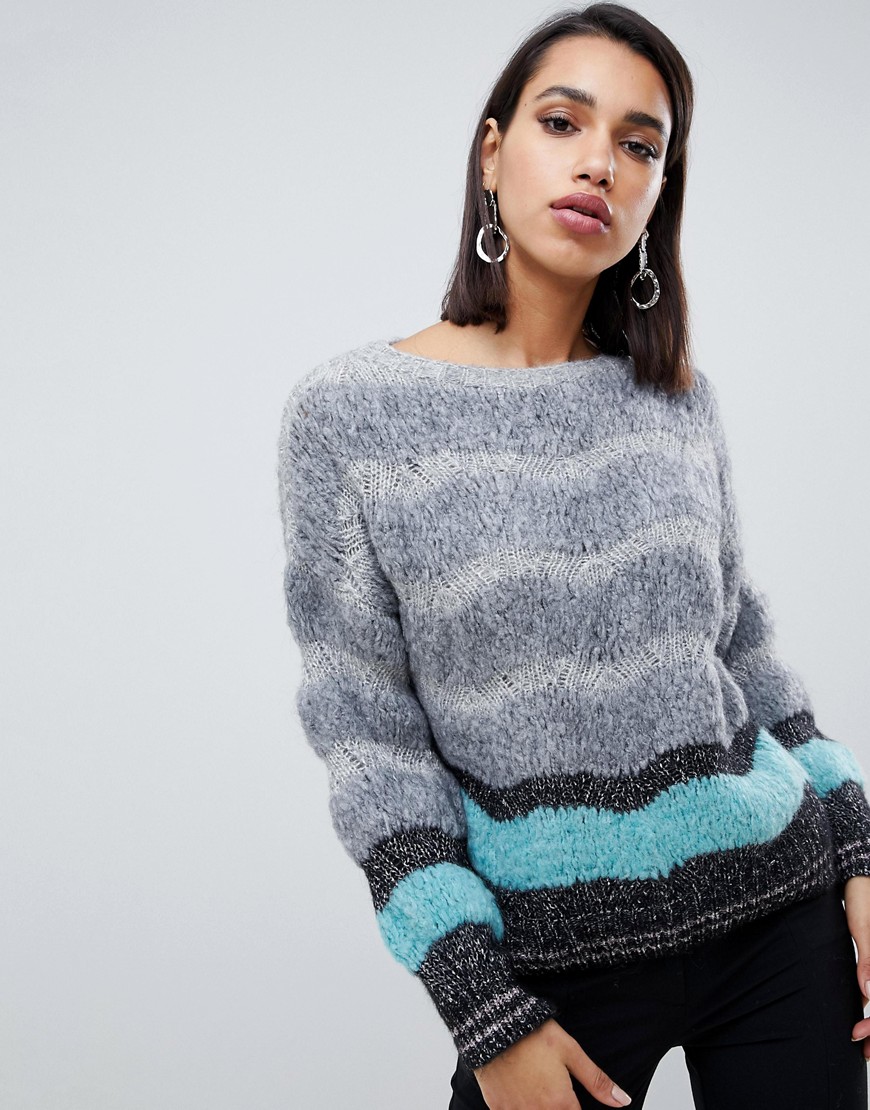 Sisley multi textured sweater with metallic thread - Grey