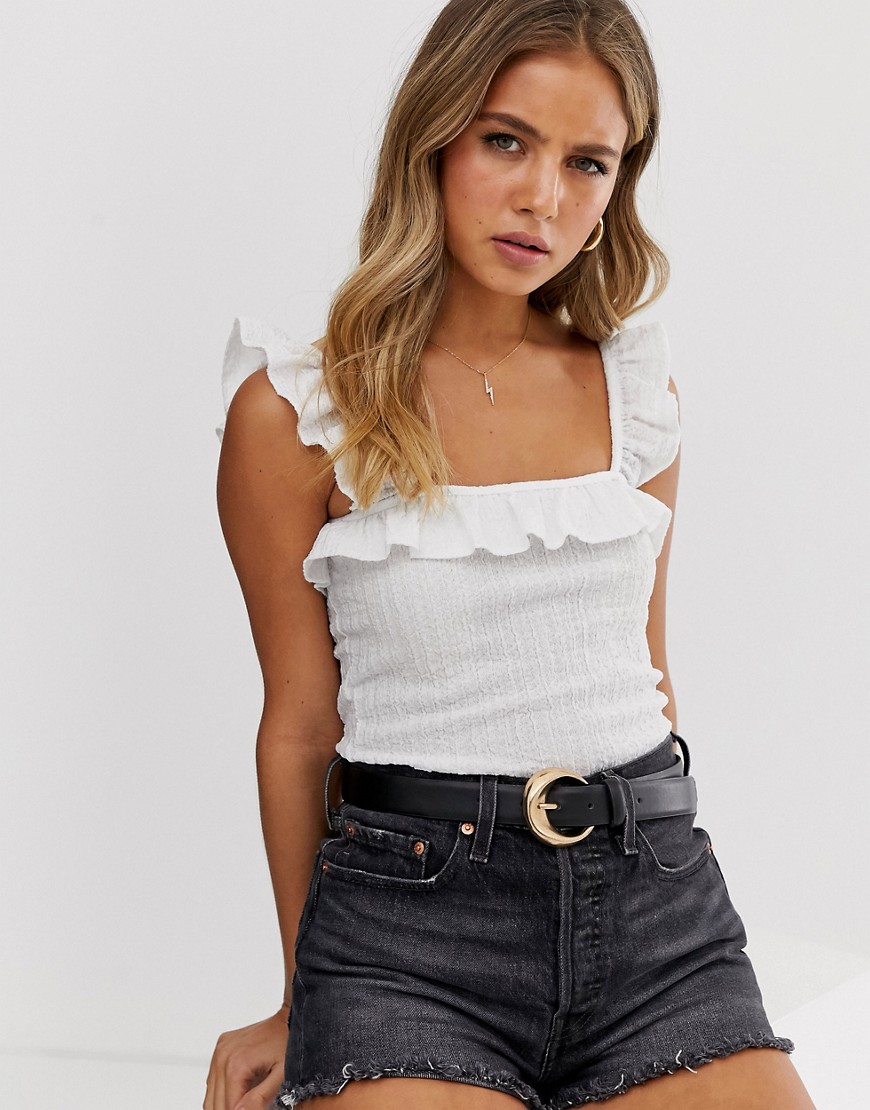 New Look frill edge shirred cami in white