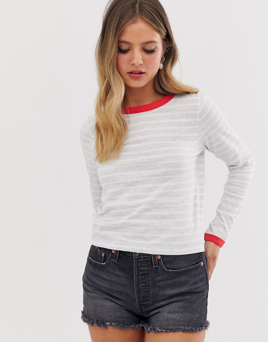 Brave Soul eloise long sleeve t shirt in stripe with contrast rib