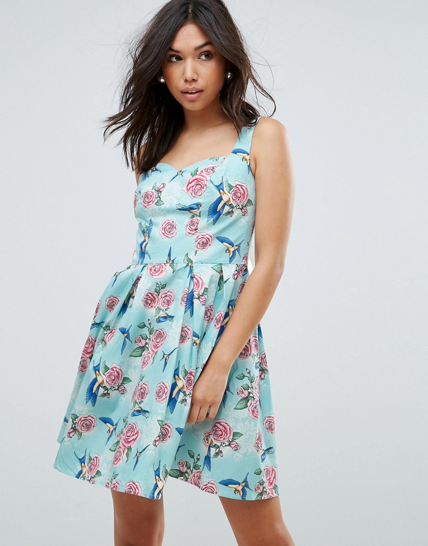 Hell Bunny 50's Floral Skater Dress - Turquoise