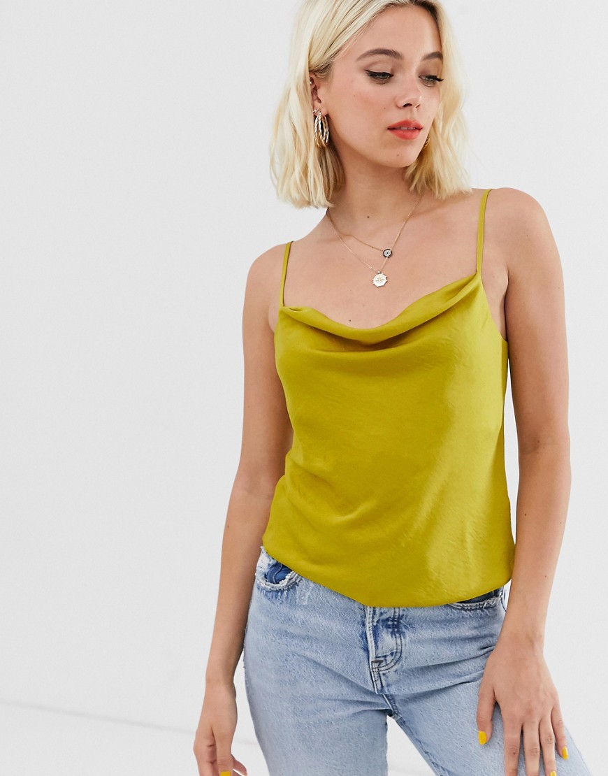 Miss Selfridge cami top with cowl neck in lime