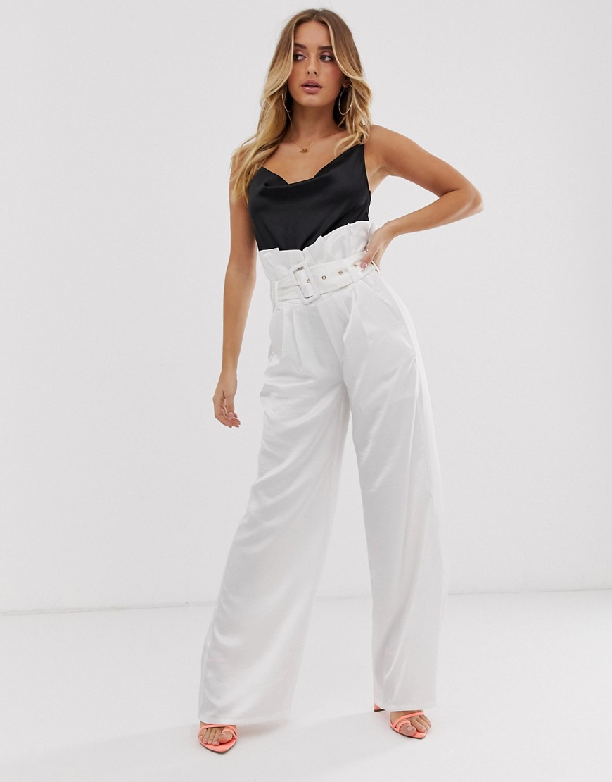 4th + Reckless paper bag buckle trousers in white