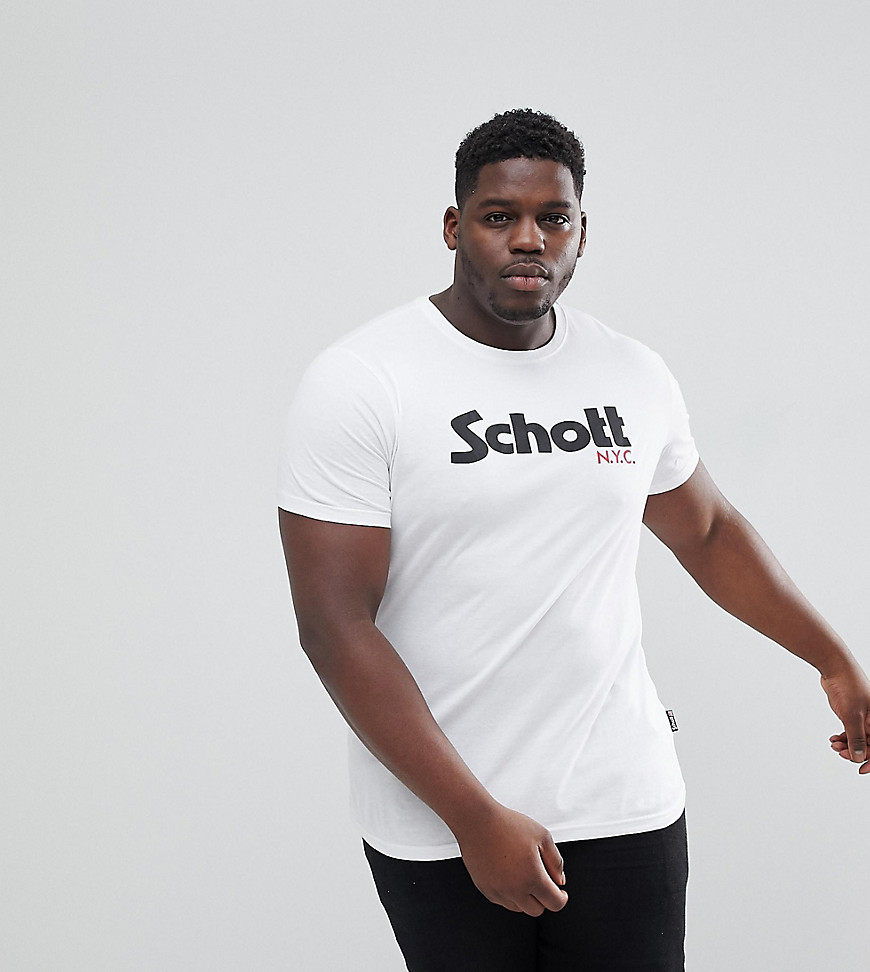 Schott PLUS Logo T-Shirt Slim Fit in White - White