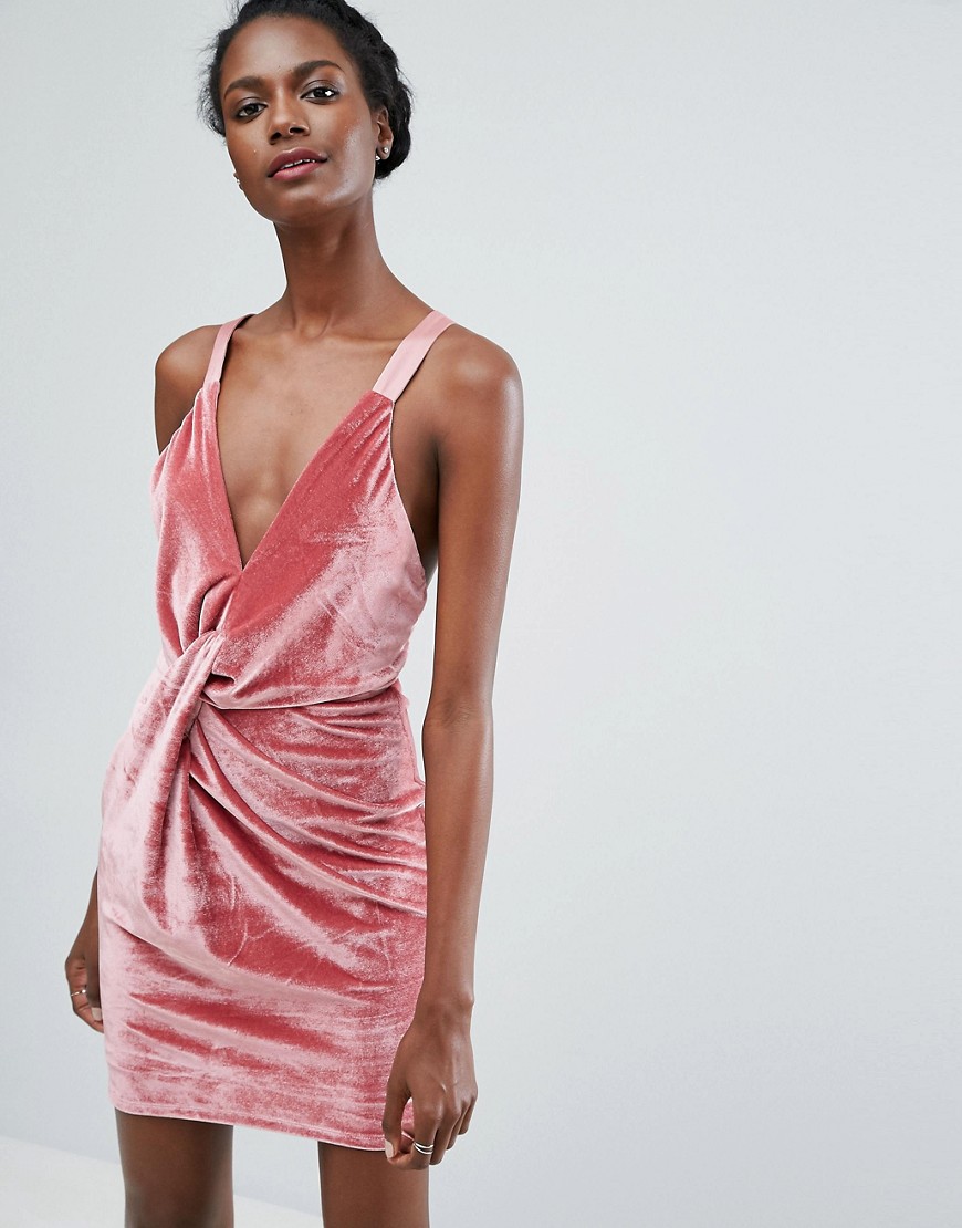 Бархатное платье мини с перекрутом Endless Rose - Розовый 