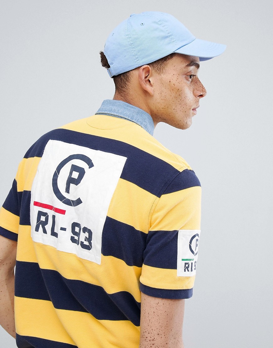 Polo Ralph Lauren CP-93 Capsule Stripe Pique Rugby Polo Short Sleeve Back Applique Custom Regular Fit in Yellow/Navy - Cruise navy/yellow