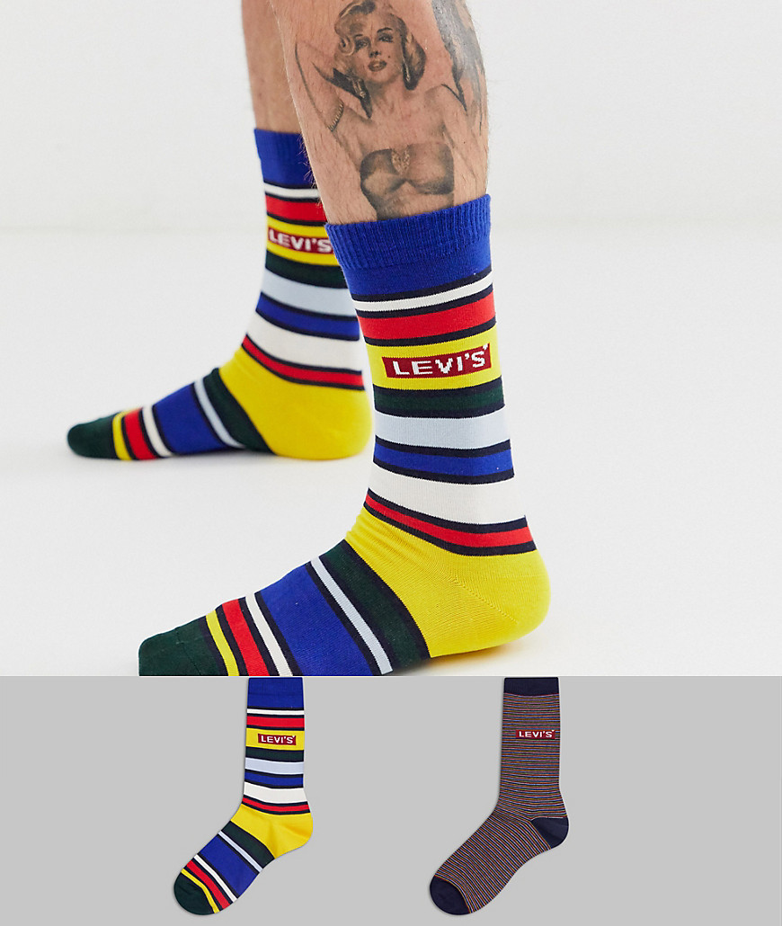 Levi's 2 pack multi stripe logo socks